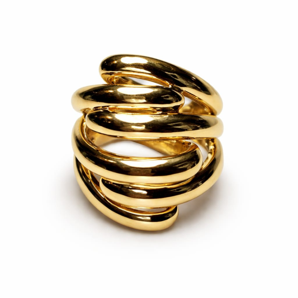 Golden Sculpted Coil Statement Ring