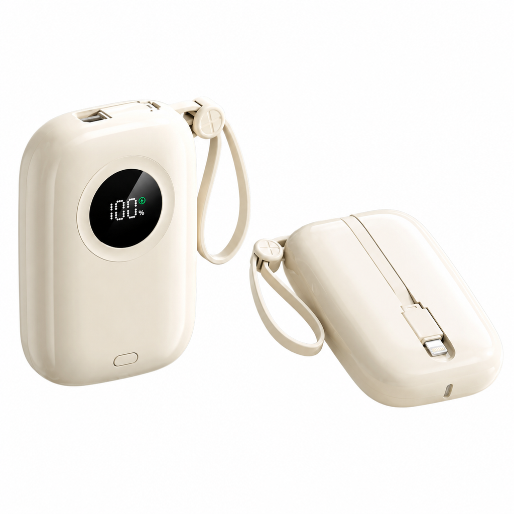 Mini Fast Charging Power Bank – 20,000mAh with Built-In Cables