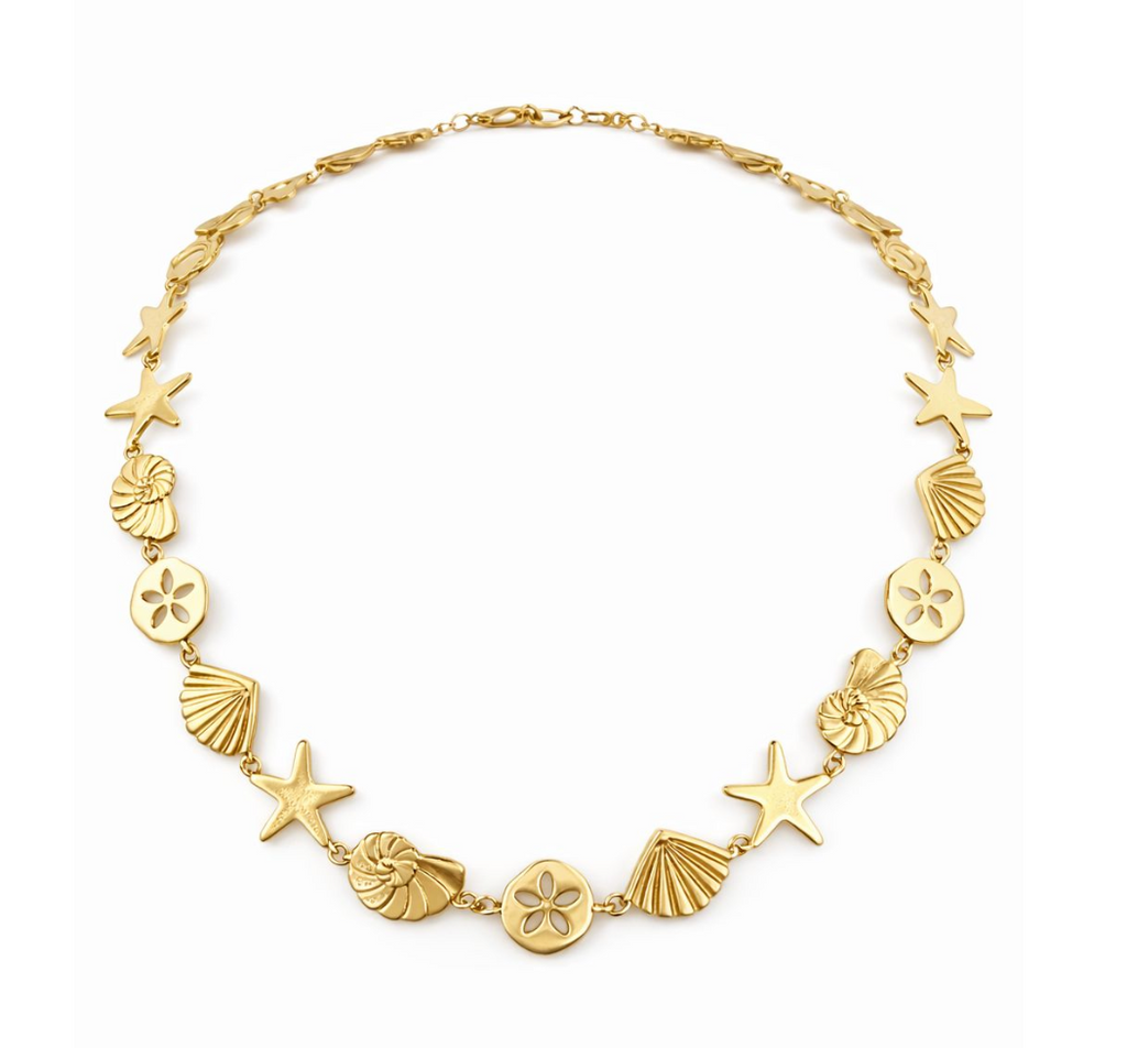 Sea Life Shell Charm Necklace – Brass
