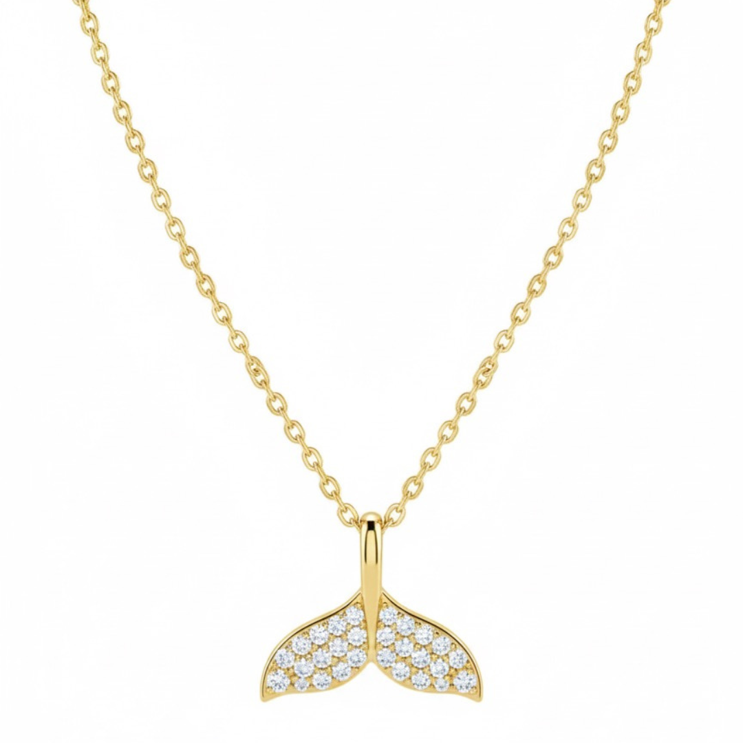 RHINESTONE WHALE TAIL NECKLACE (GOLD)