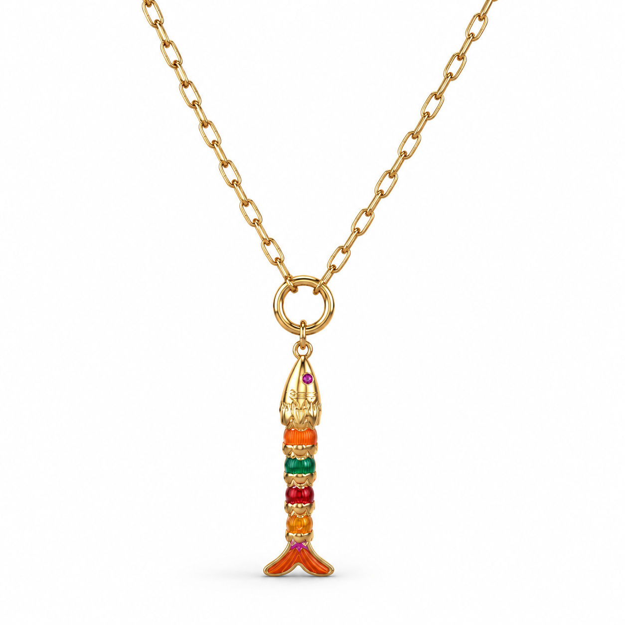 Tropical Fish Beaded Charm Necklace – 14K Gold Plated