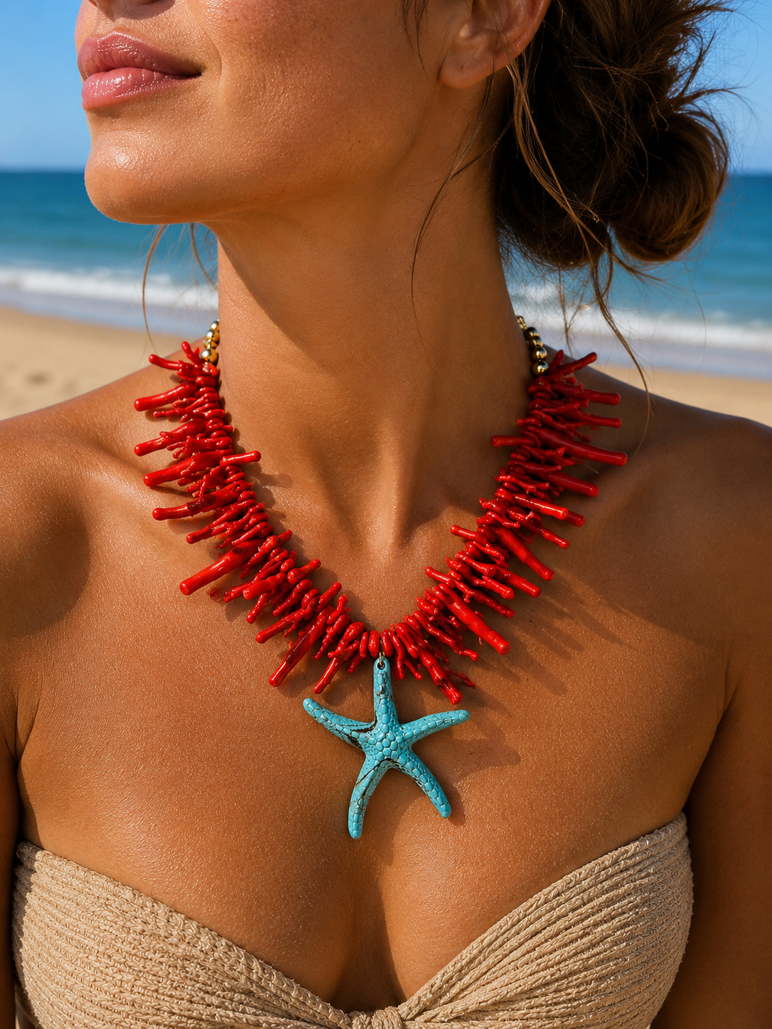 Coastal Coral Starfish Statement Necklace