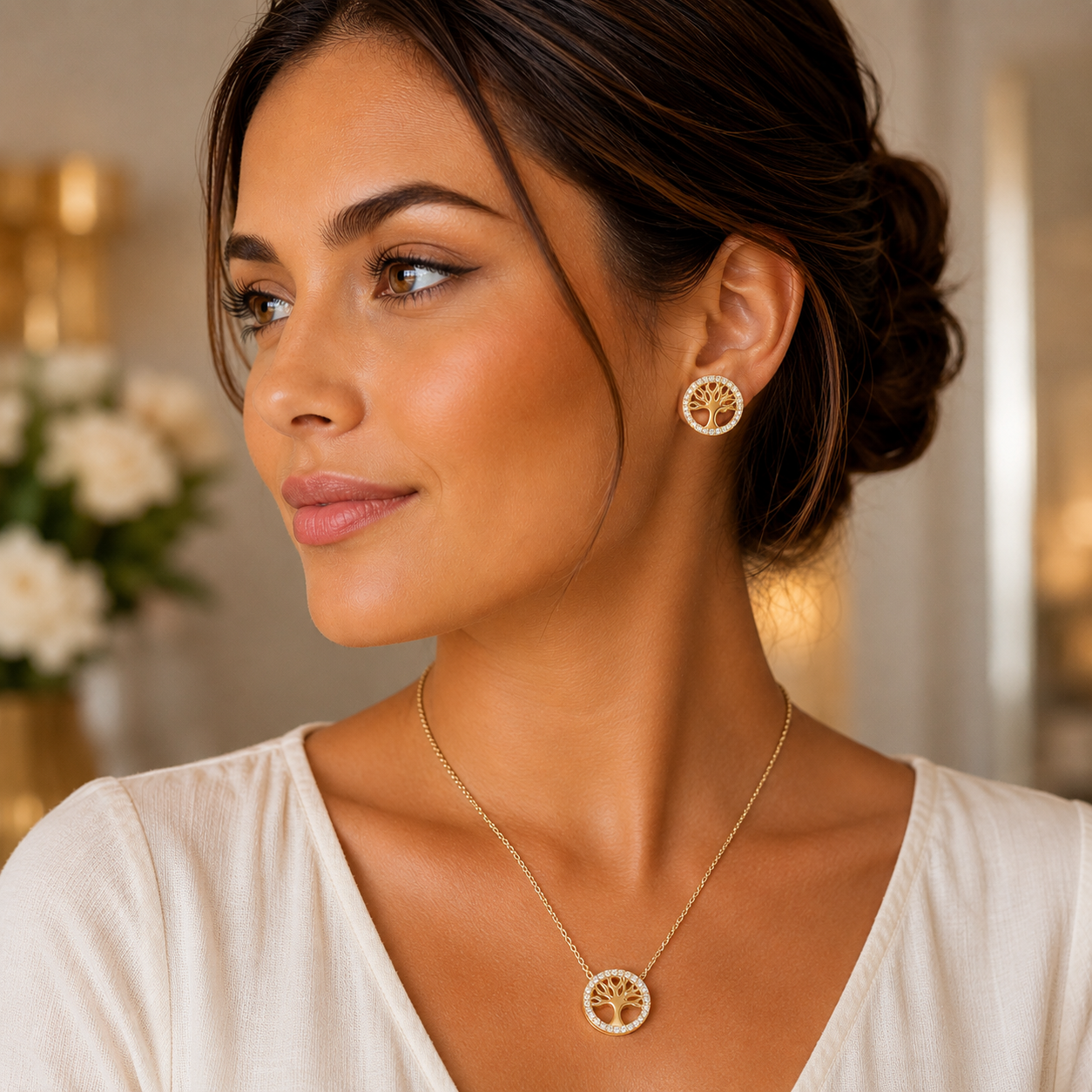 Tree of Life Rhinestone Jewelry Set – 14K Gold Plated S925 Silver