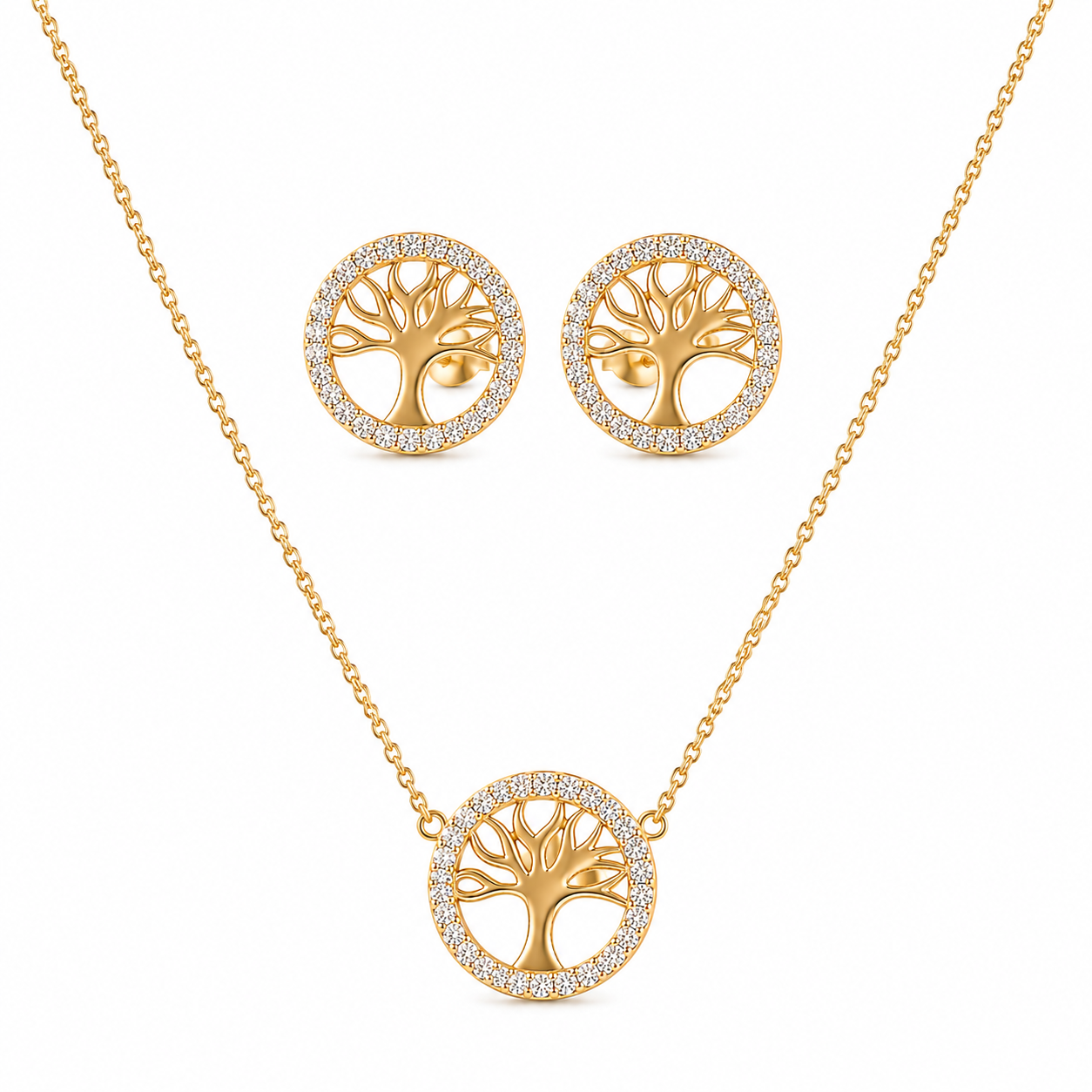 Tree of Life Rhinestone Jewelry Set – 14K Gold Plated S925 Silver
