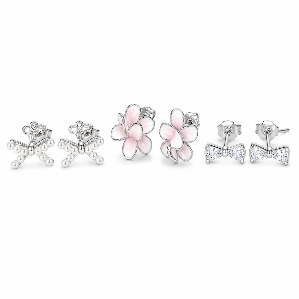 Tropical Charm Stud Earring Set – S925 Sterling Silver 14K Gold Plated