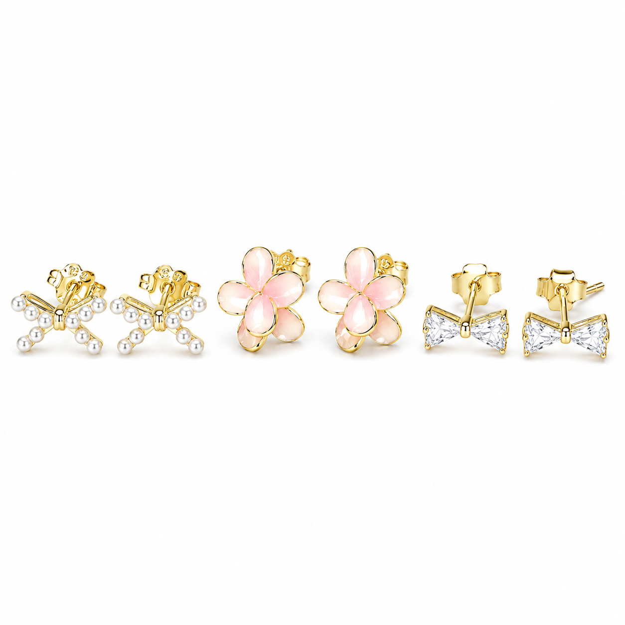 Tropical Charm Stud Earring Set – S925 Sterling Silver 14K Gold Plated