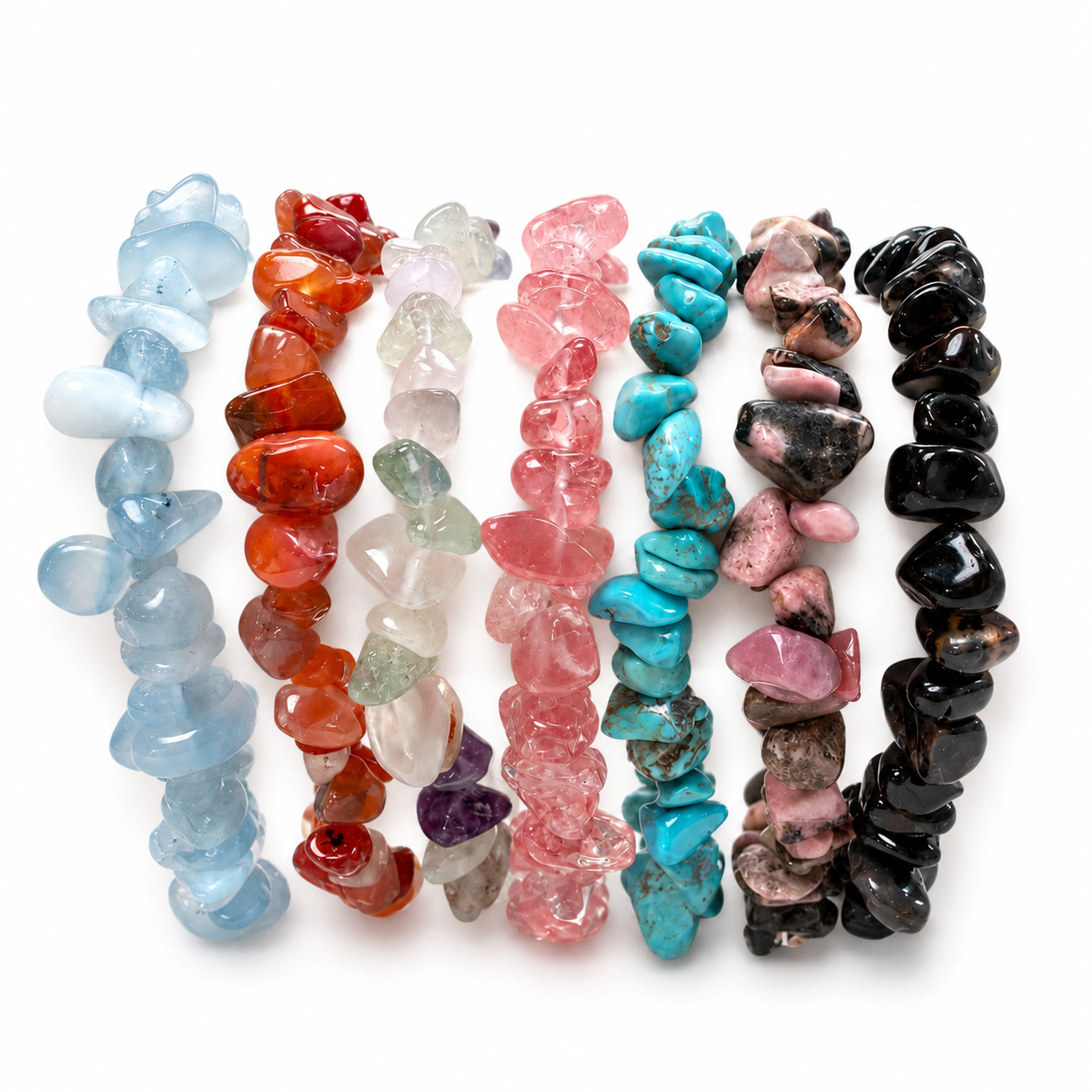 Natural Gemstone Chip Bracelet Collection