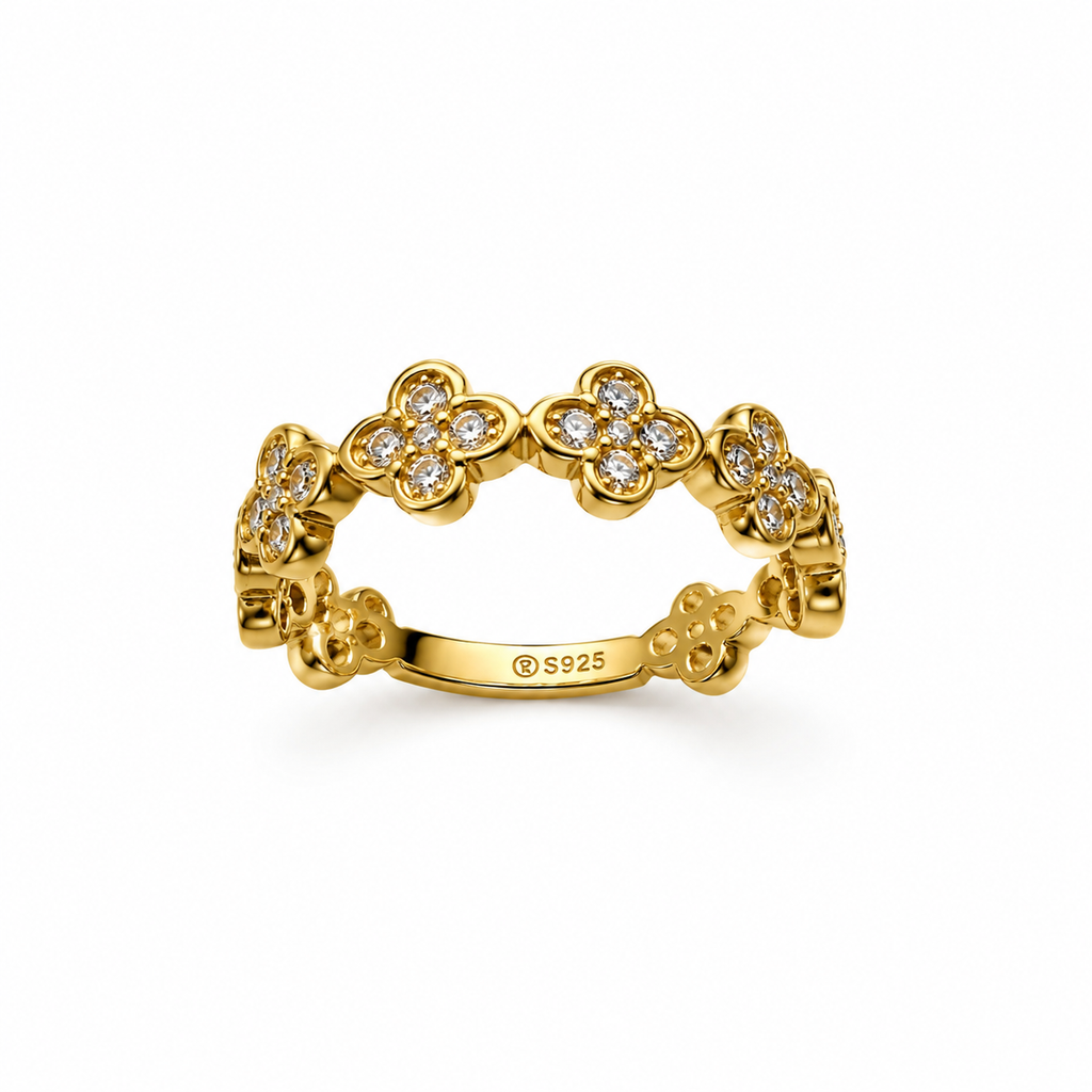 Clover Eternity Ring – 14K Gold Plated S925 Silver