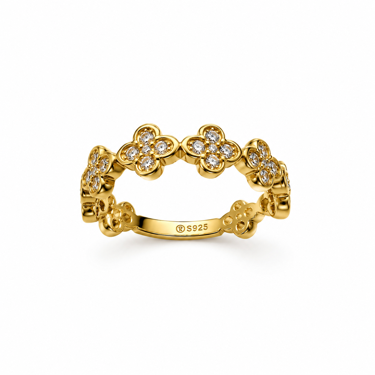 Clover Eternity Ring – 14K Gold Plated S925 Silver