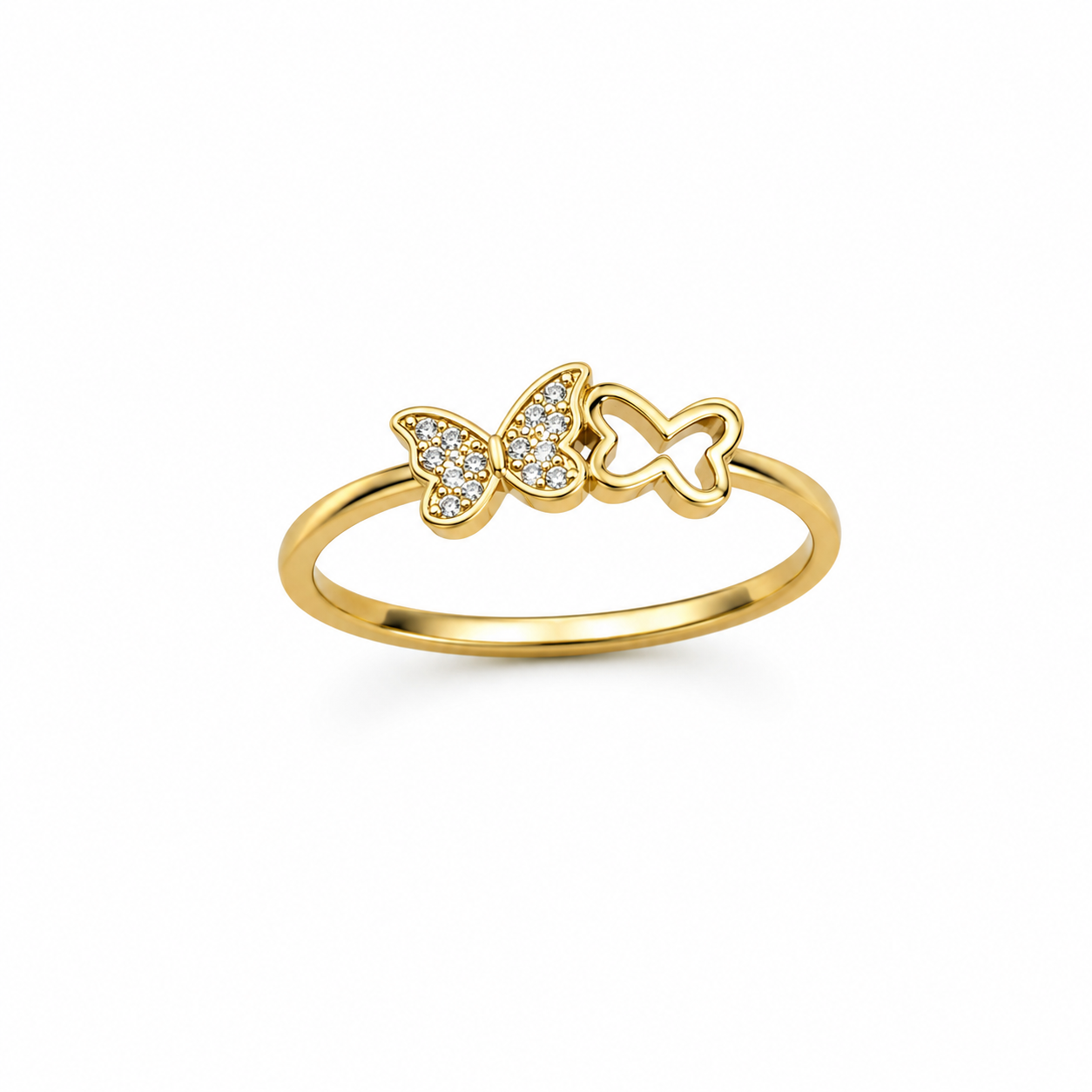 Twin Butterfly Minimalist Ring – 14K Gold Plated S925 Silver