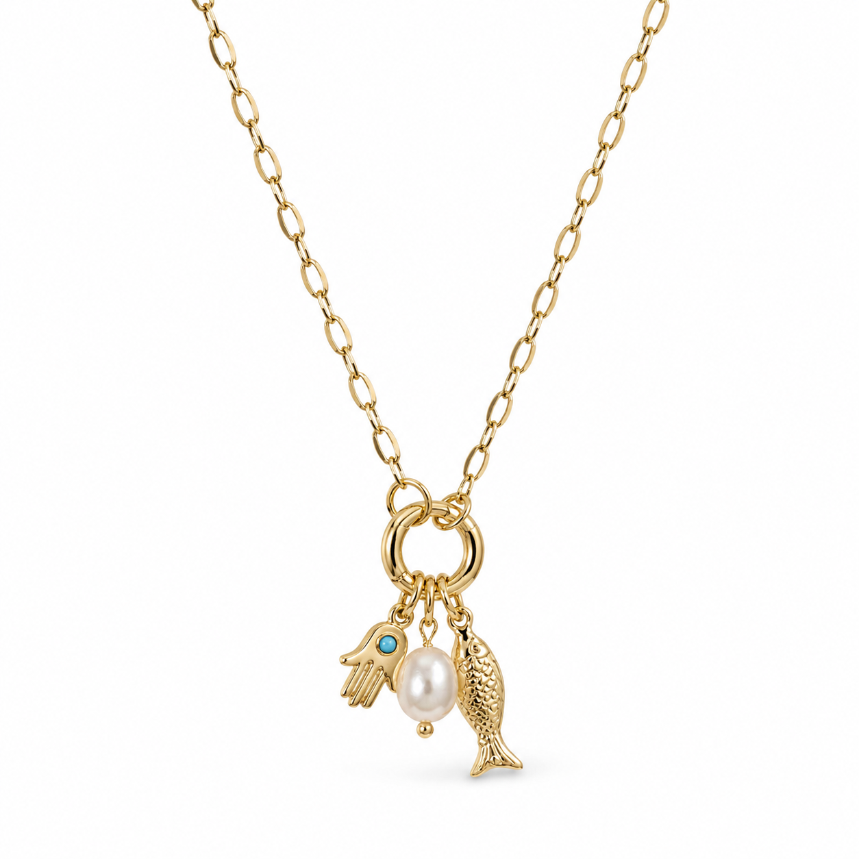 Ocean Charm Pendant Necklace – 14K Gold Plated