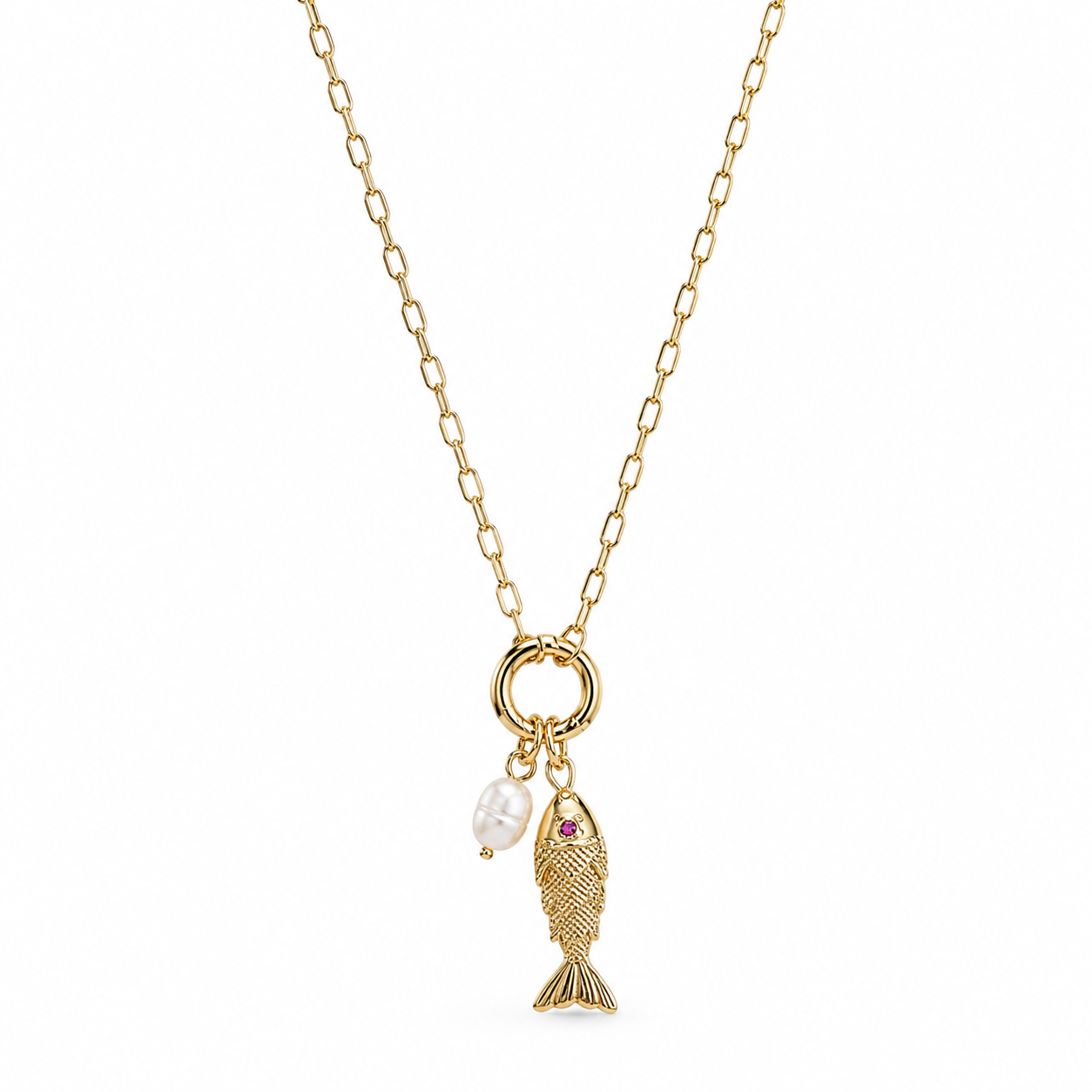 Golden Coastal Fish Charm Necklace – 14K Gold Plated