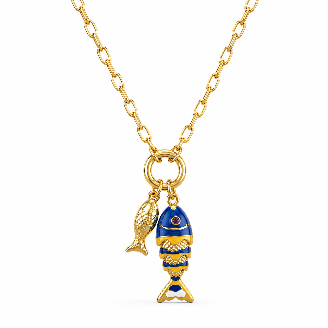 Blue Lagoon Fish Charm Necklace – 14K Gold Plated