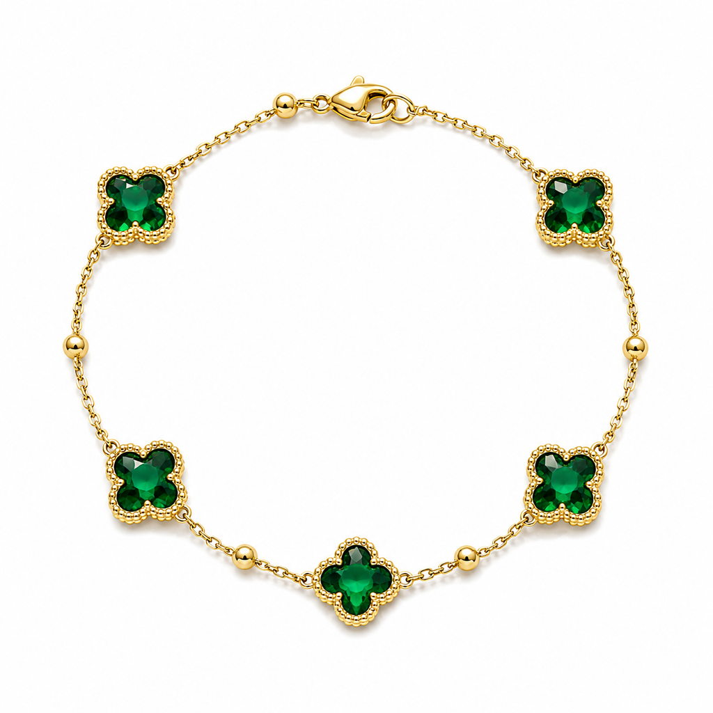 Clover Beaded Anklet – Brass