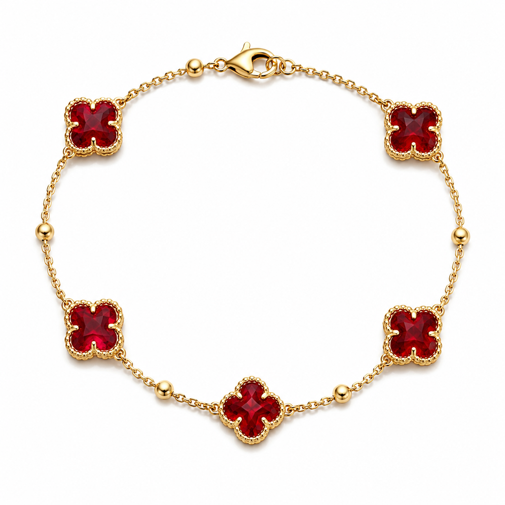 Clover Beaded Anklet – Brass