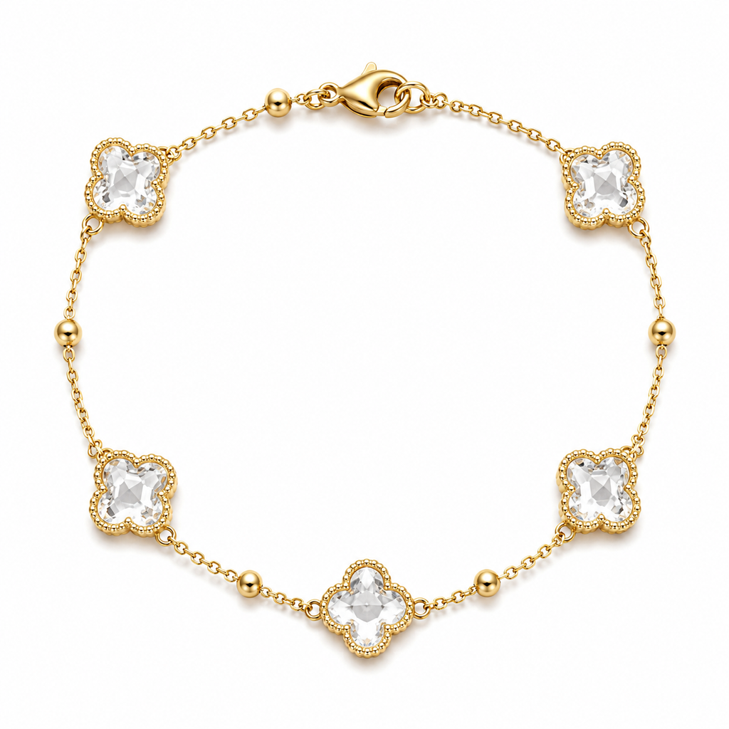 Clover Beaded Anklet – Brass