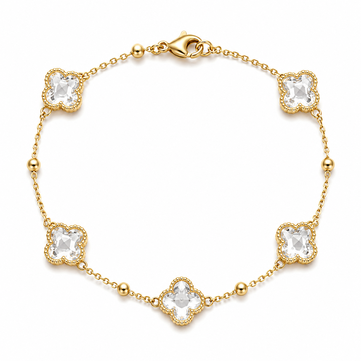 Clover Beaded Anklet – Brass
