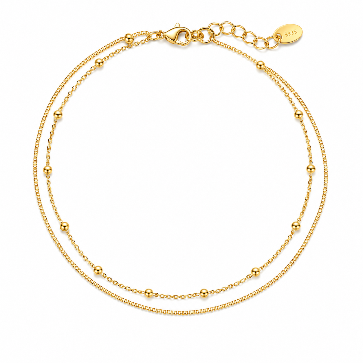 Layered Heart Charm Anklet – 14K Gold Plated S925 Silver