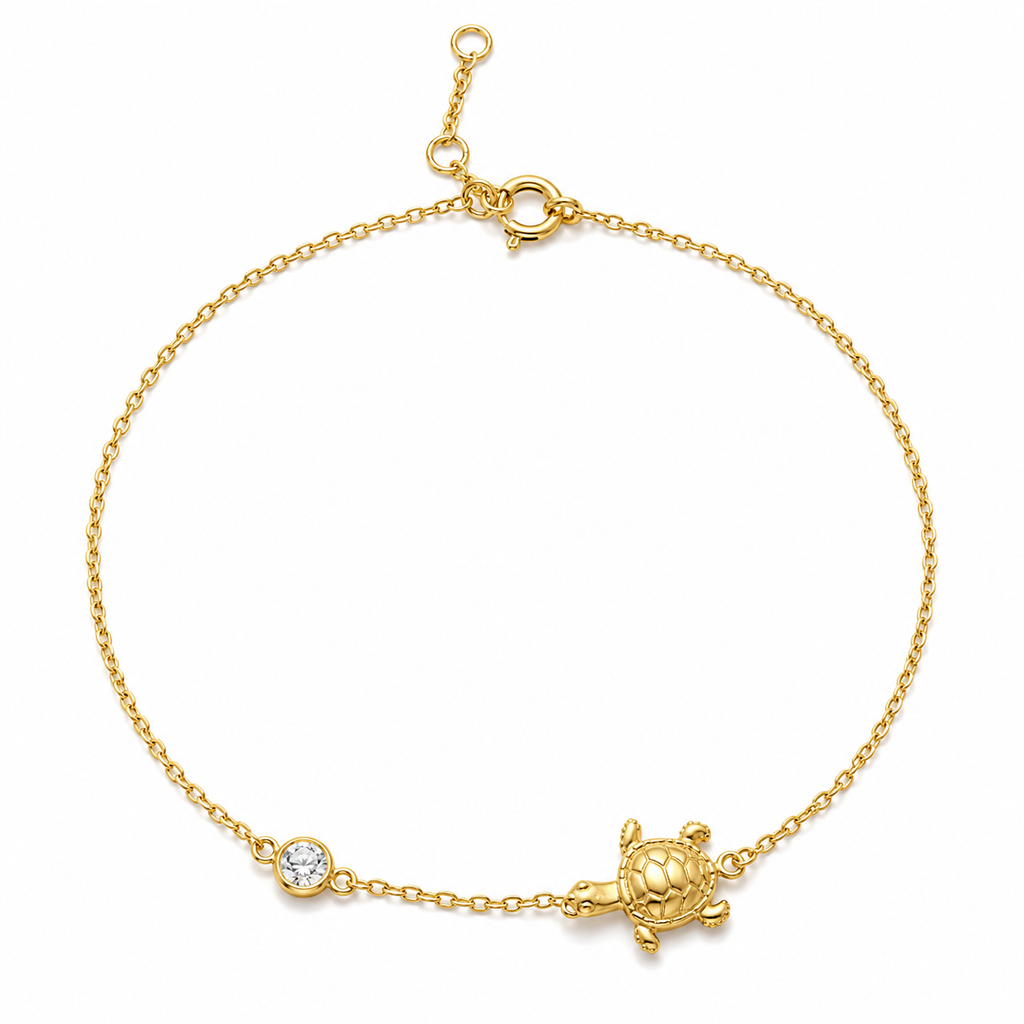 Crystal Turtle Anklet – 14K Gold Plated S925 Silver