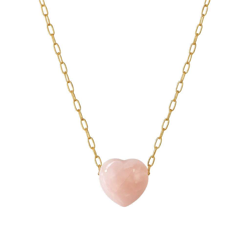 Natural Stone Heart Necklace – Brass