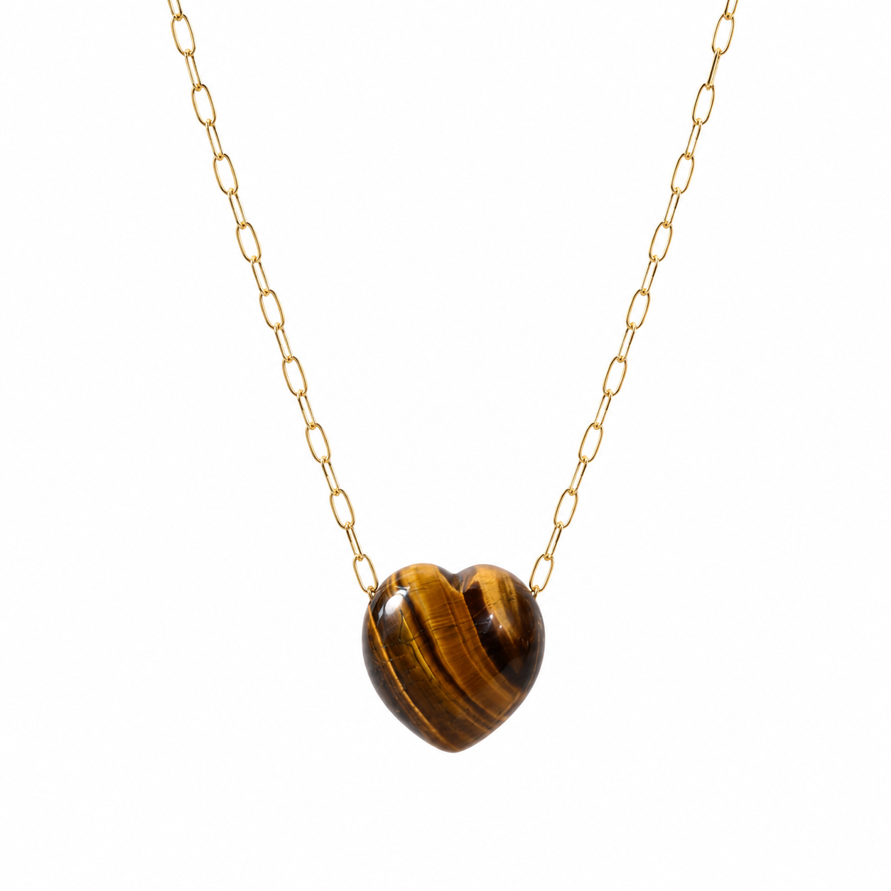 Natural Stone Heart Necklace – Brass