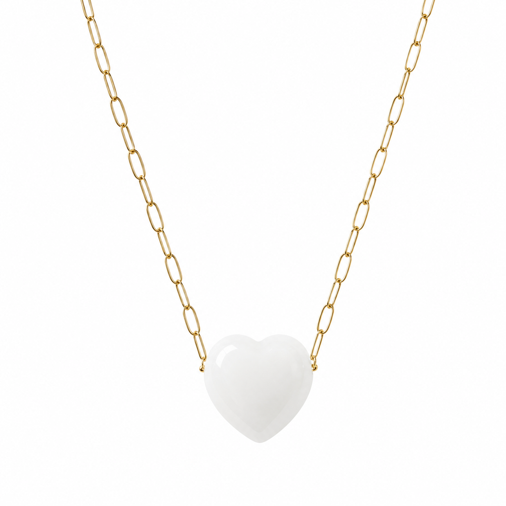 Natural Stone Heart Necklace – Brass