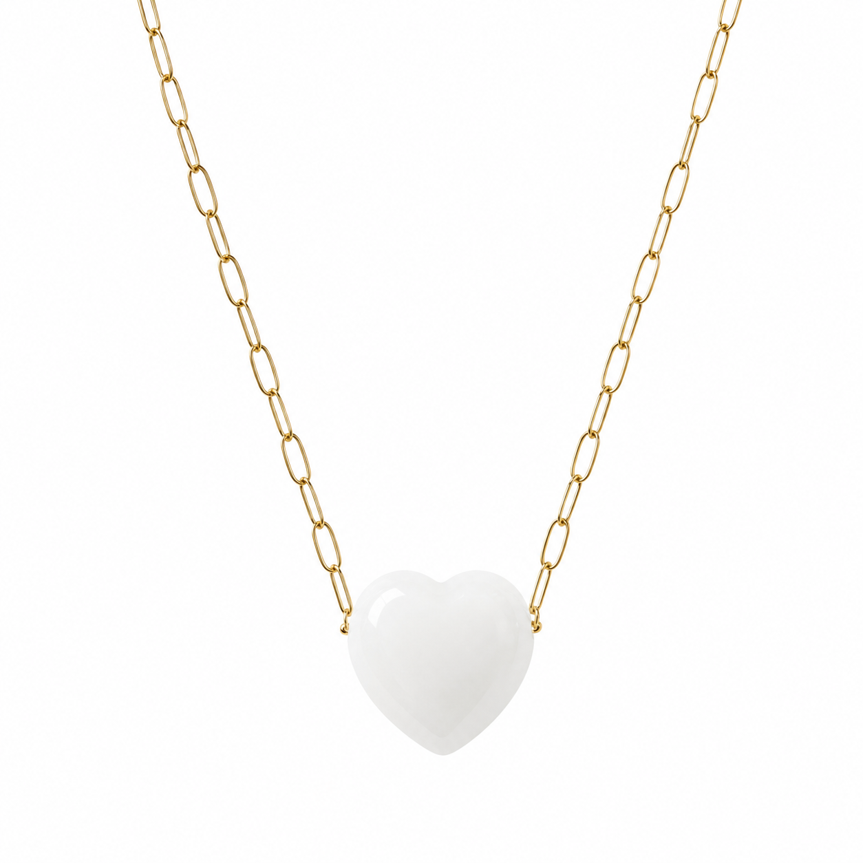 Natural Stone Heart Necklace – Brass
