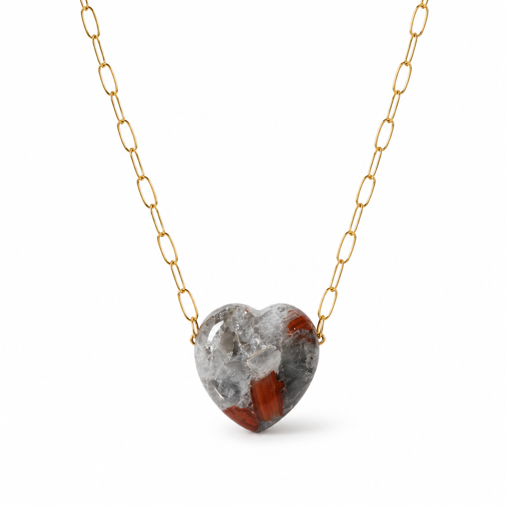 Natural Stone Heart Necklace – Brass