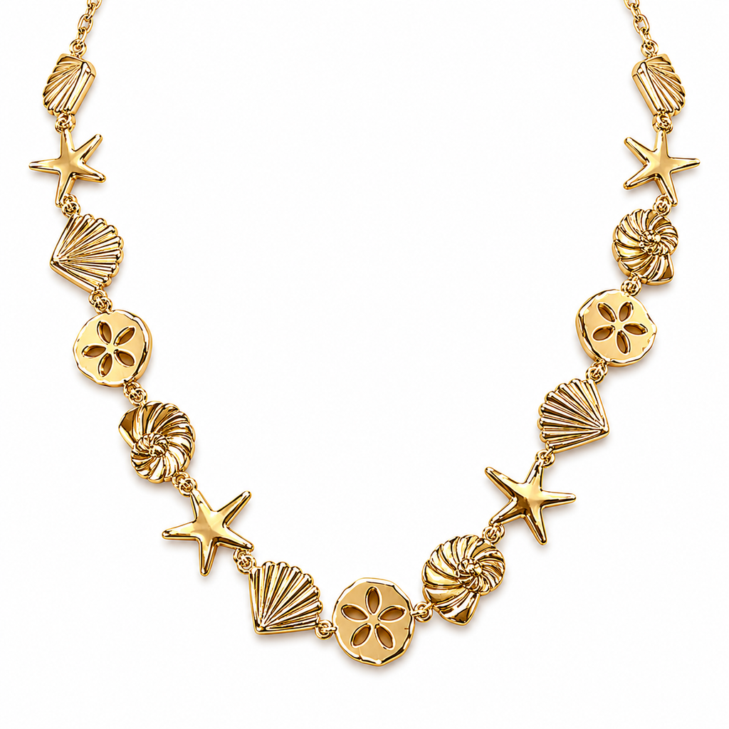 Sea Life Shell Charm Necklace – Brass