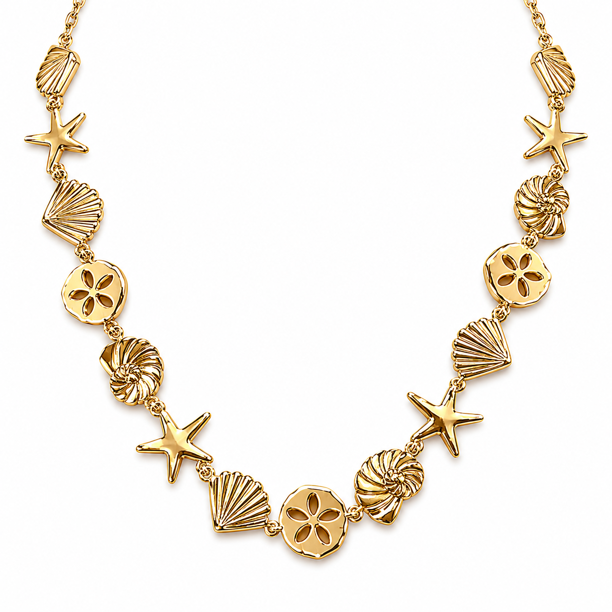 Sea Life Shell Charm Necklace – Brass