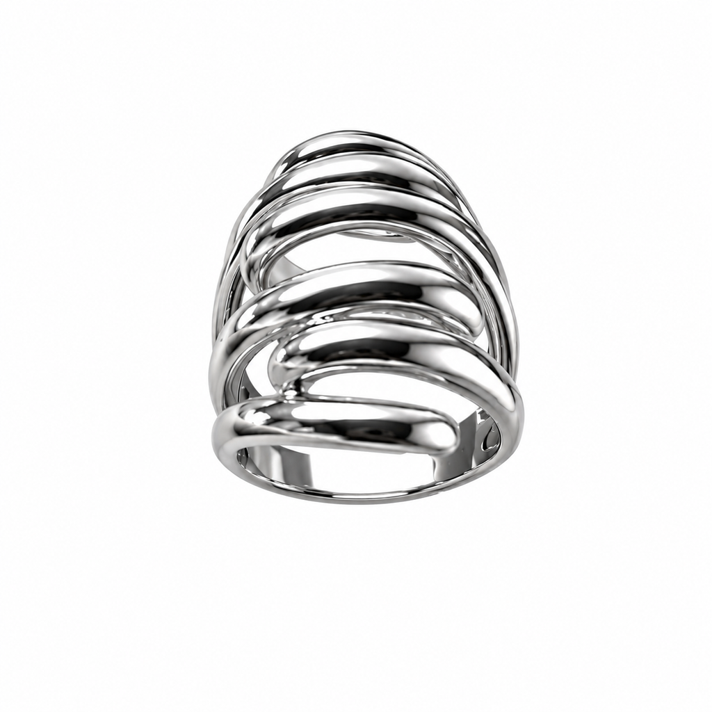 Golden Sculpted Coil Statement Ring