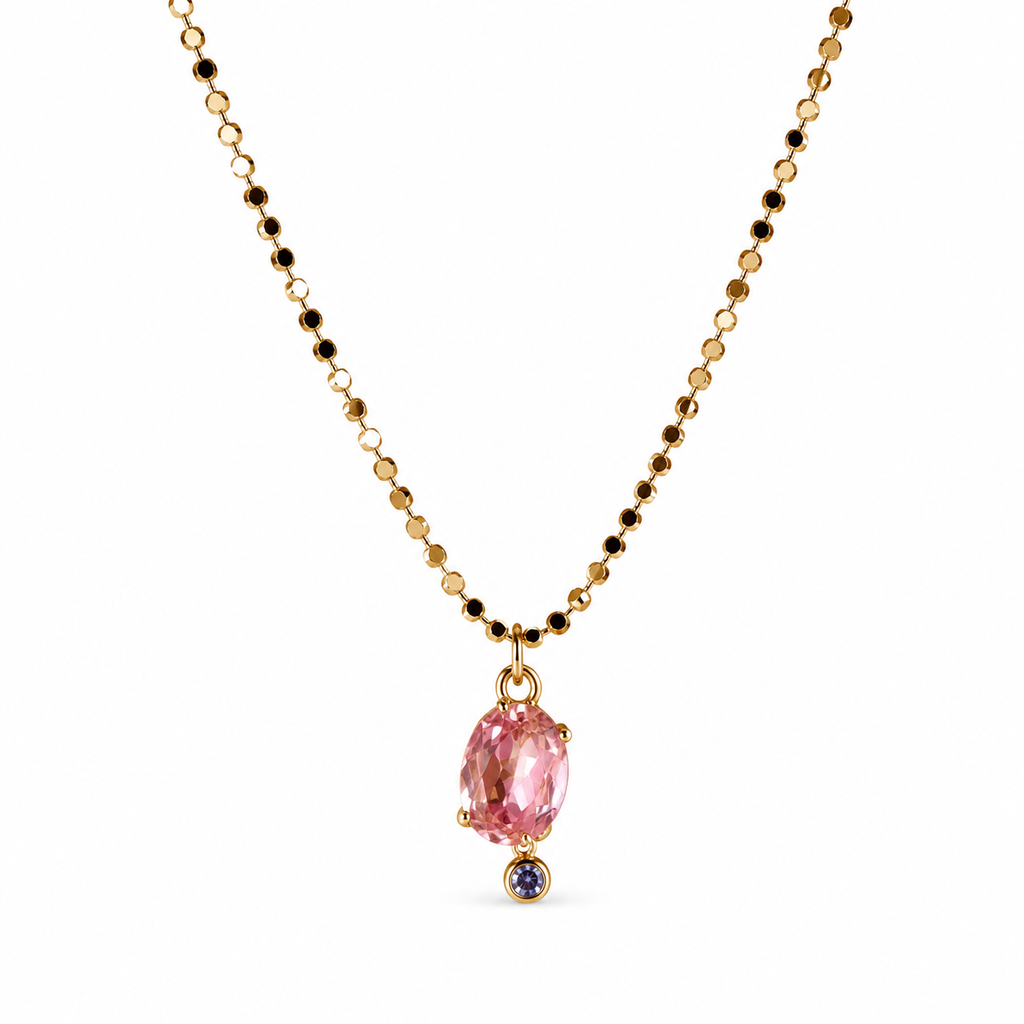 Oval Crystal Pendant Necklace – Brass