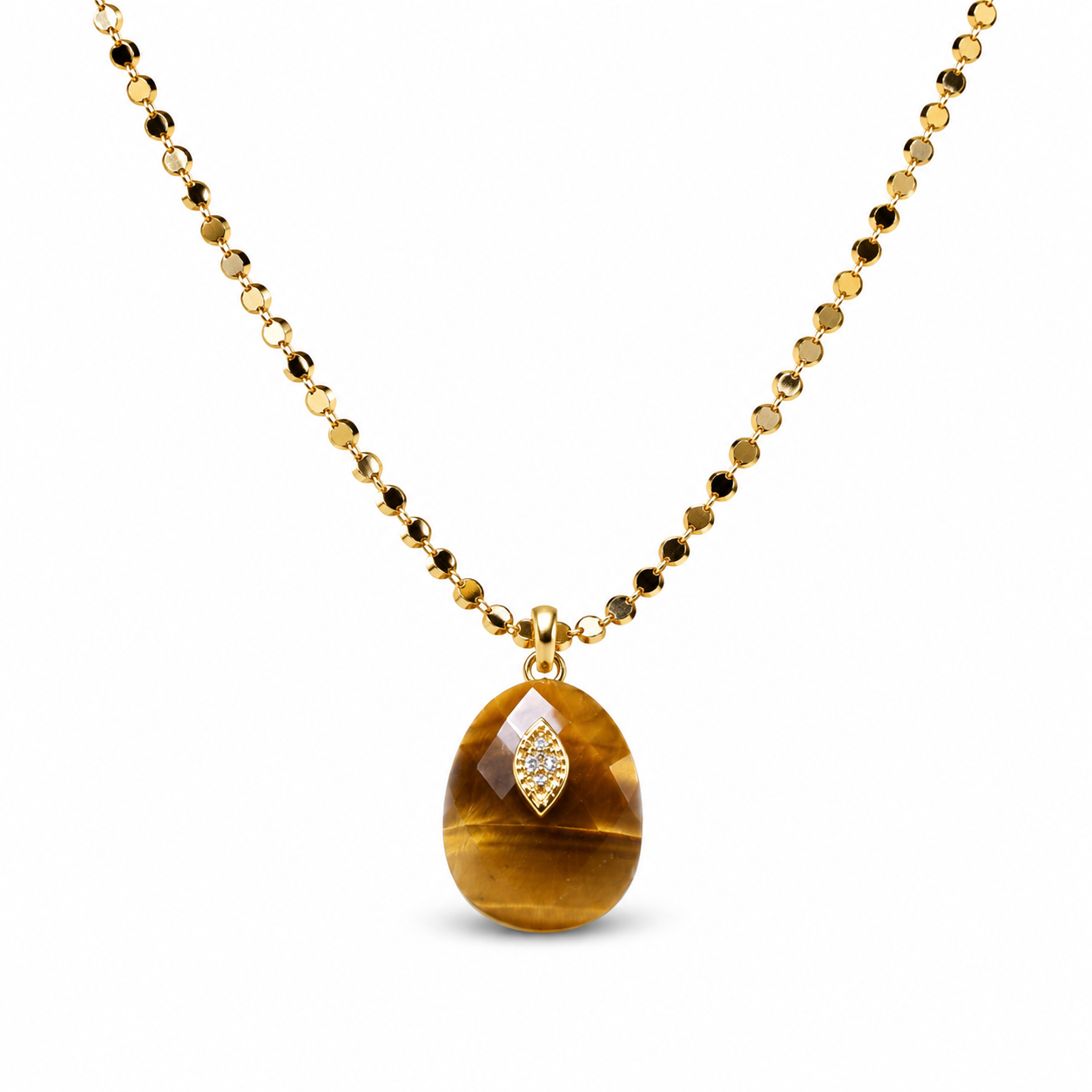 Tiger Eye Pendant Necklace – Brass