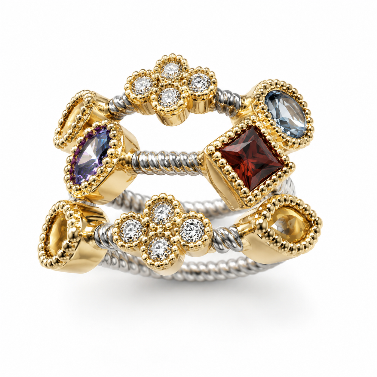 Multicolor Crystal Statement Ring – Brass