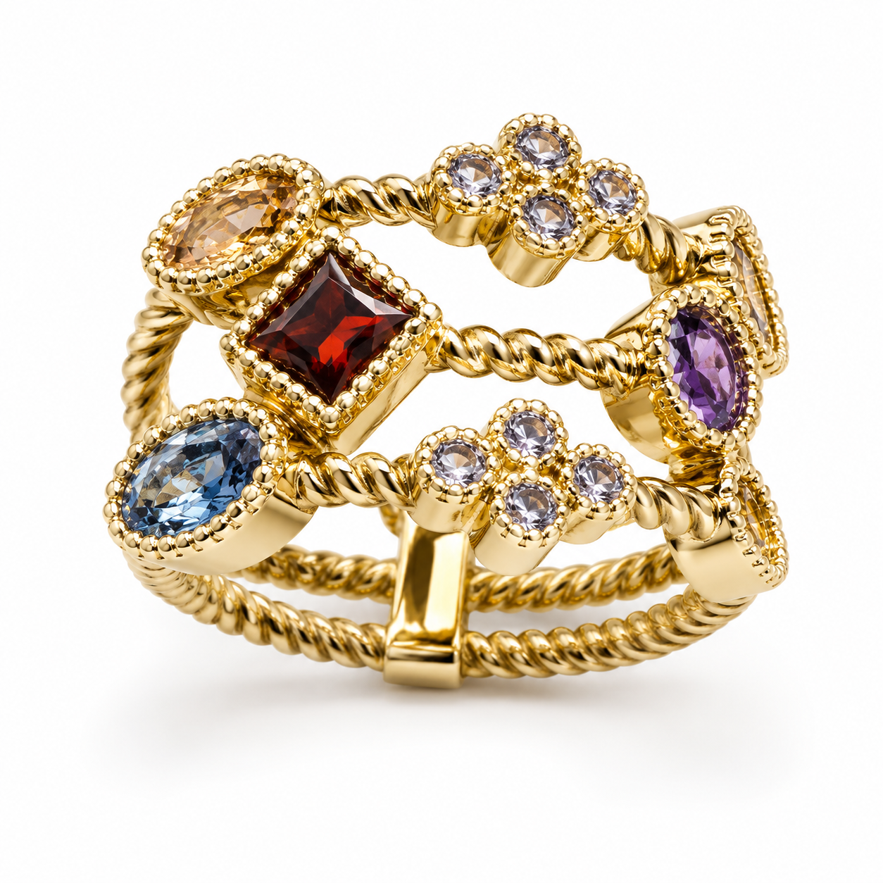 Gemstone Wrap Statement Ring – Brass