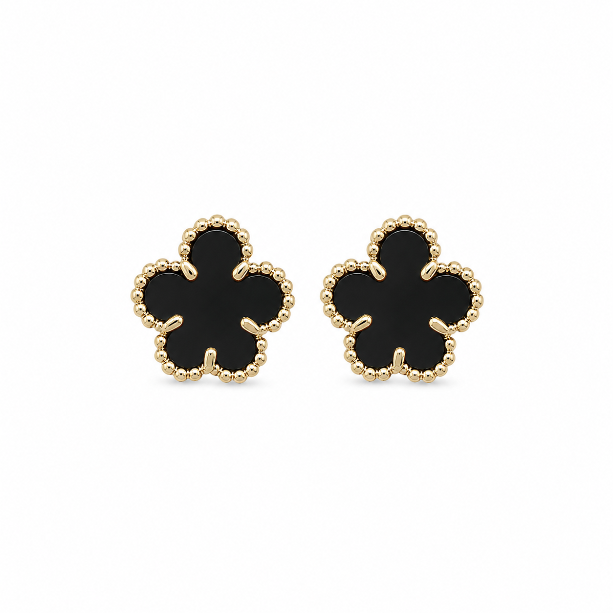 Black Clover Stud Earrings – 14K Gold Plated Brass