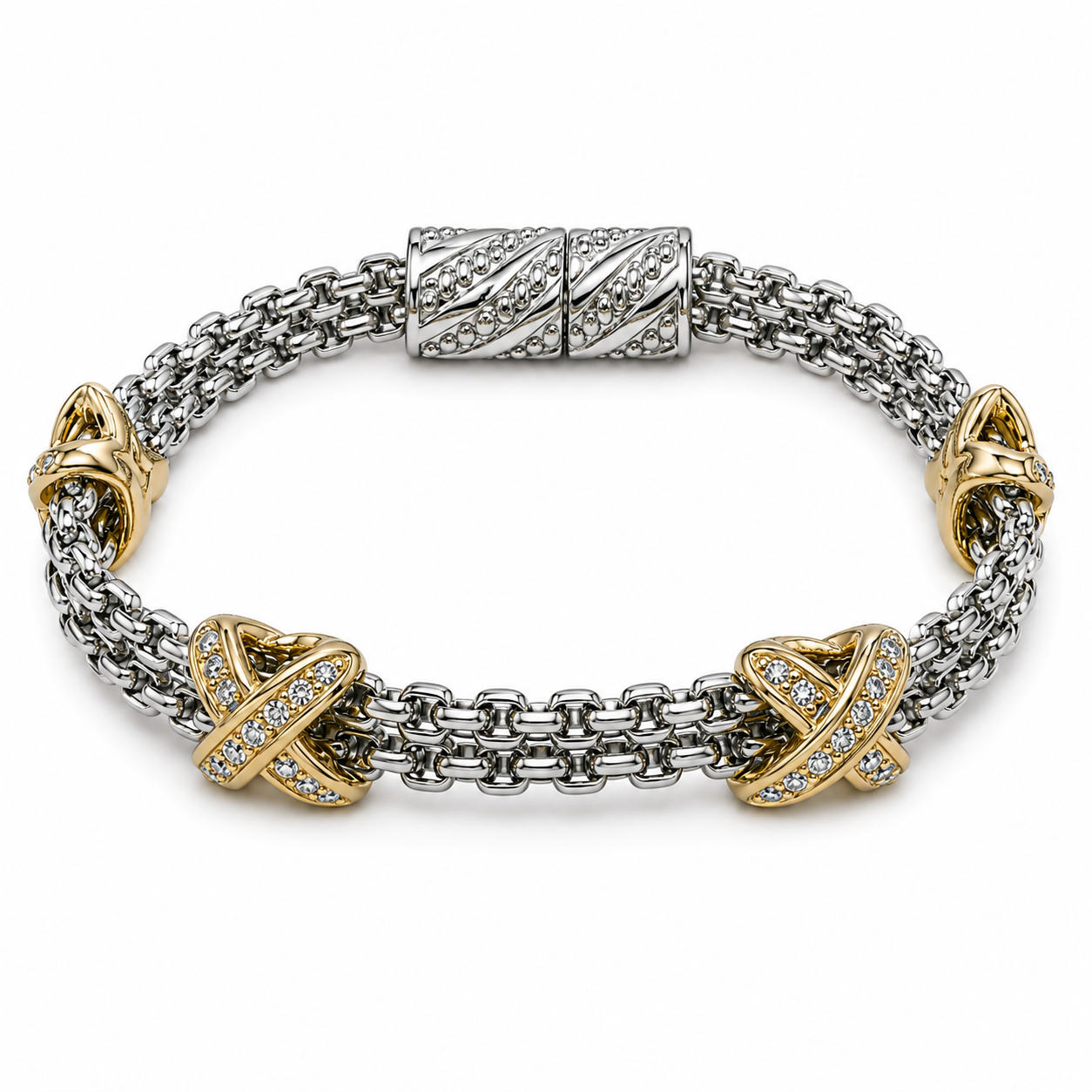 Two-Tone Crystal Orbit Bracelet – Premium Brass