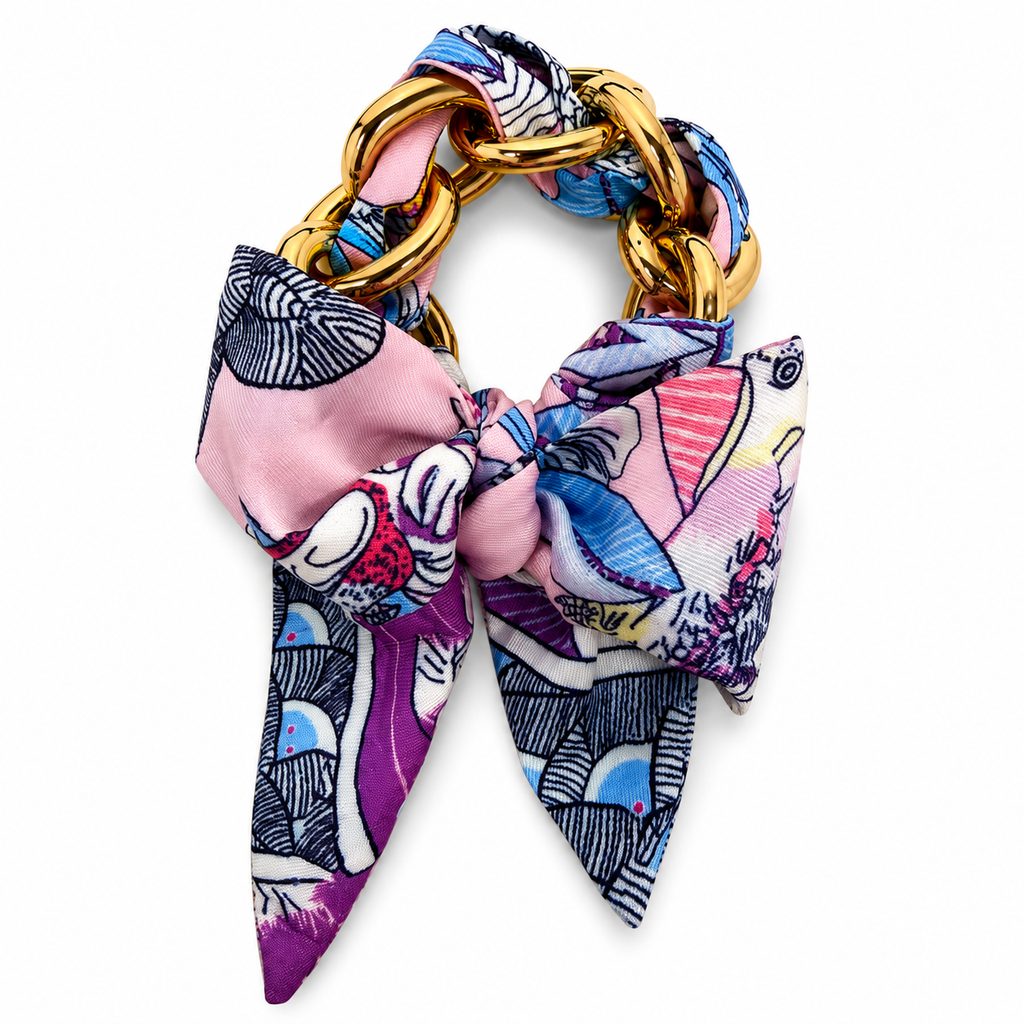 SILK SCARF CHAIN BRACELET – GOLD TONE