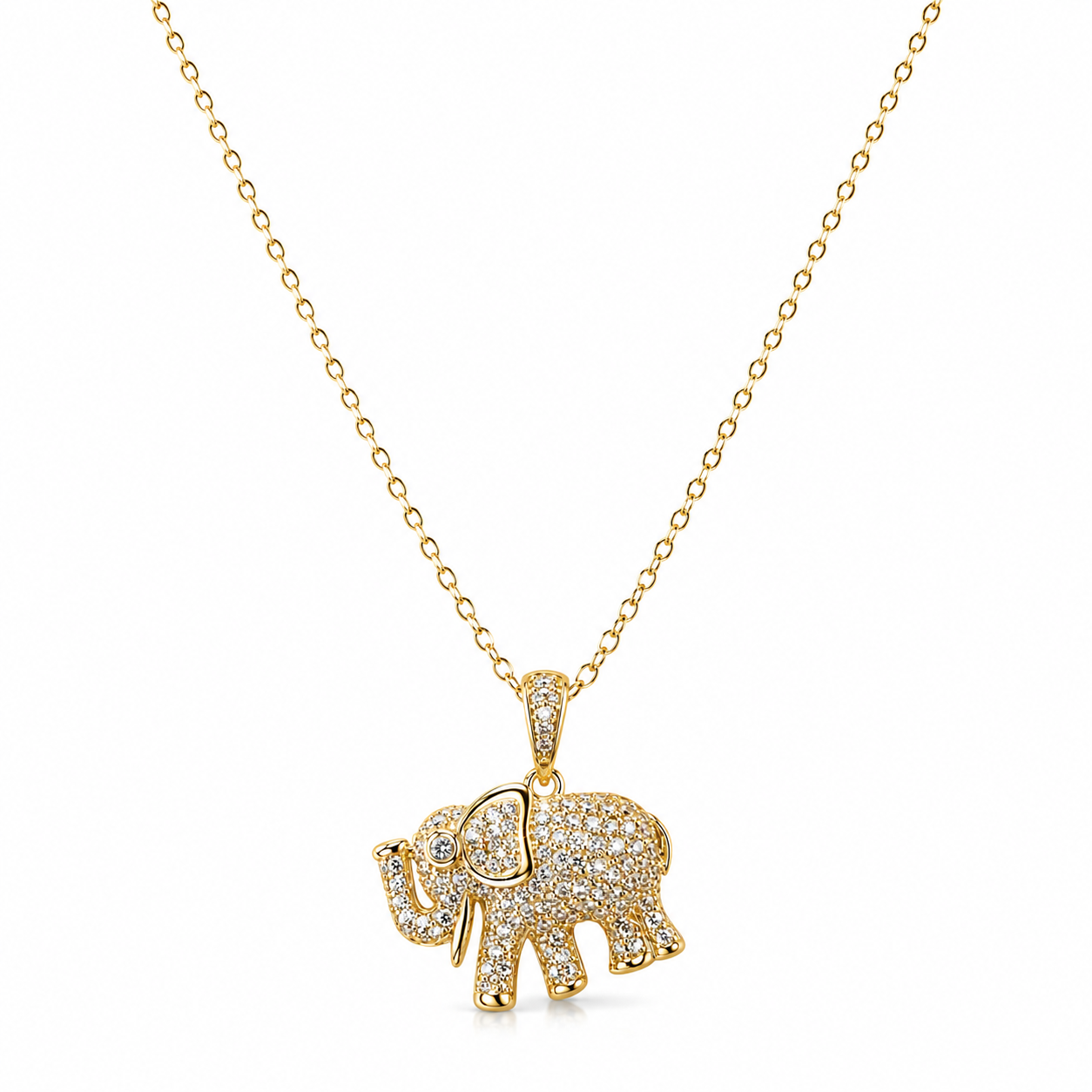 Crystal Rhinestone Elephant Necklace – 14K Gold Plated S925 Silver