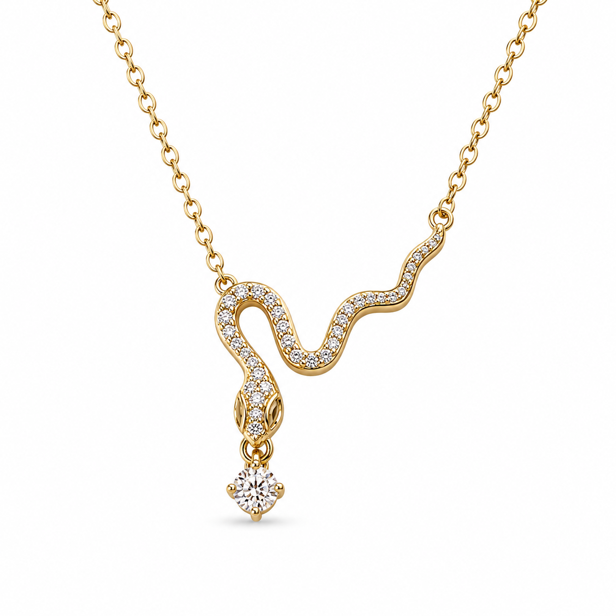 Crystal Serpent Drop Necklace – 14K Gold Plated S925 Silver