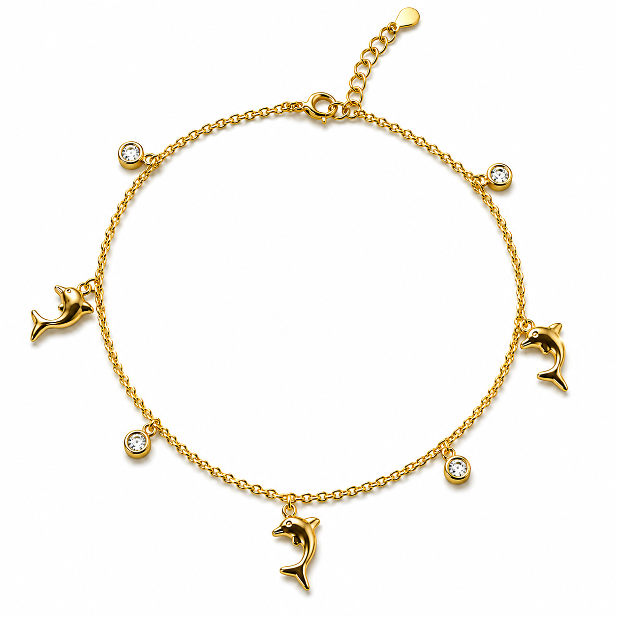 Dolphin Charm Anklet – 14K Gold Plated S925 Silver