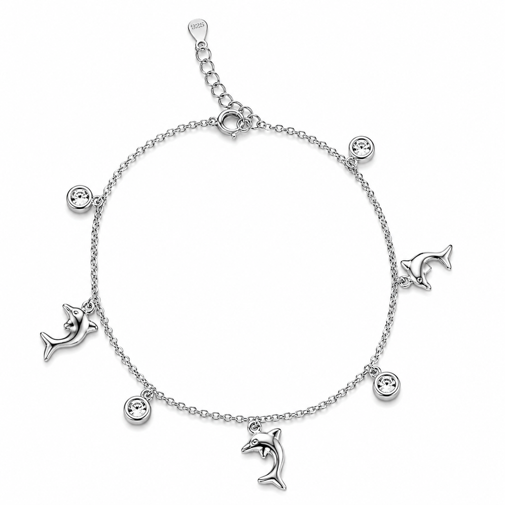Dolphin Charm Anklet – 14K Gold Plated S925 Silver