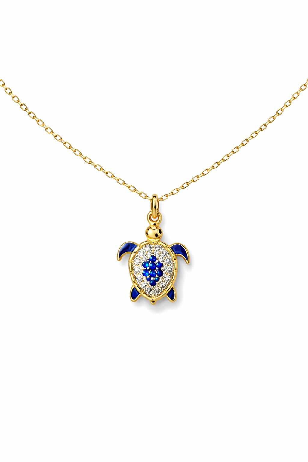 MINI BLUE RHINESTONE TURTLE NECKLACE