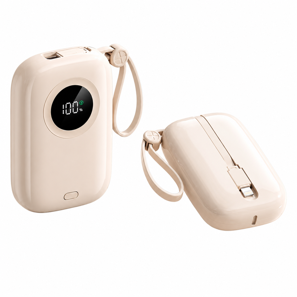 Mini Fast Charging Power Bank – 20,000mAh with Built-In Cables