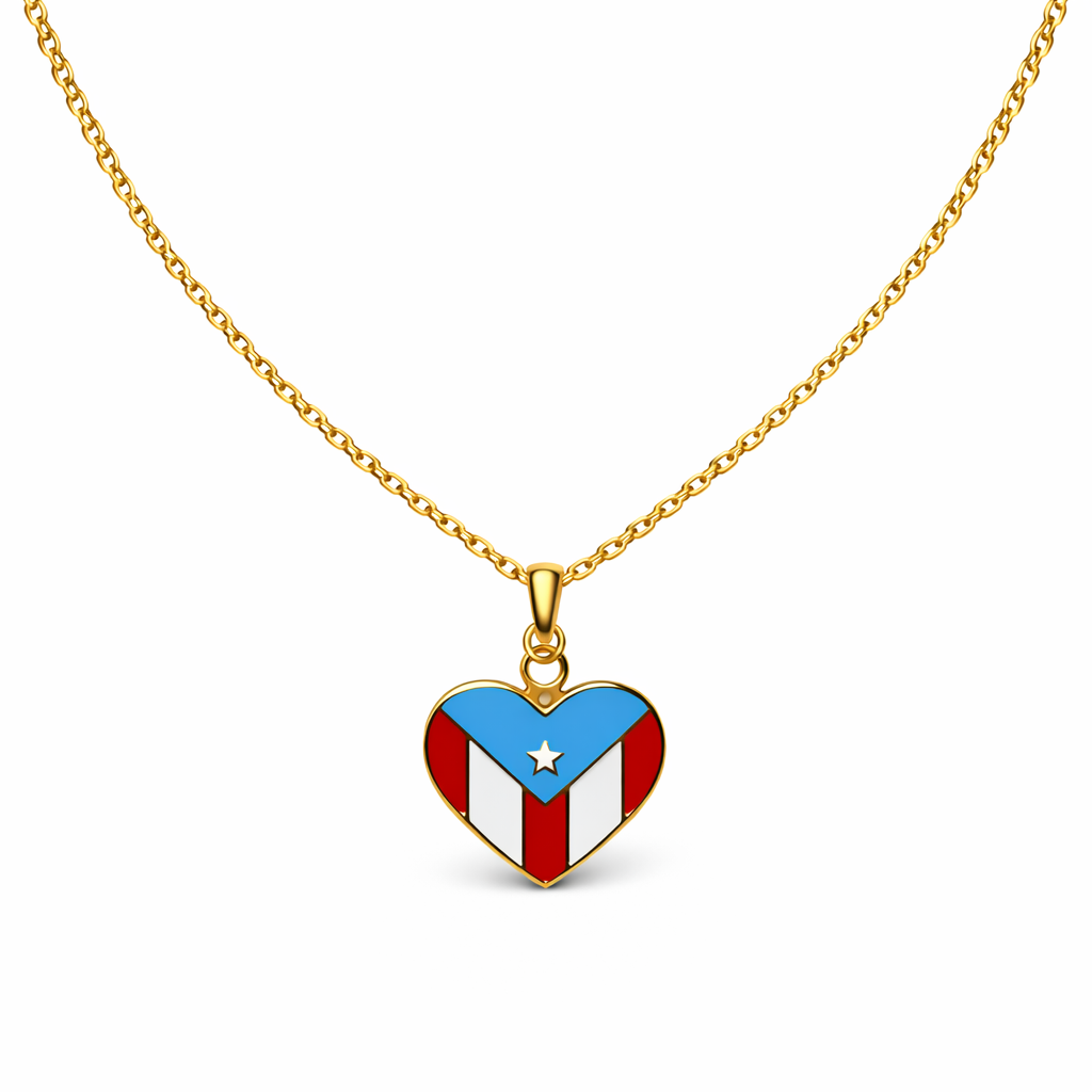 PUERTO RICO FLAG HEART NECKLACE