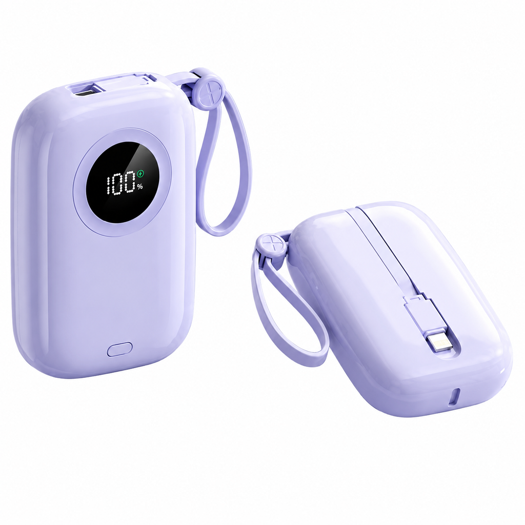 Mini Fast Charging Power Bank – 20,000mAh with Built-In Cables