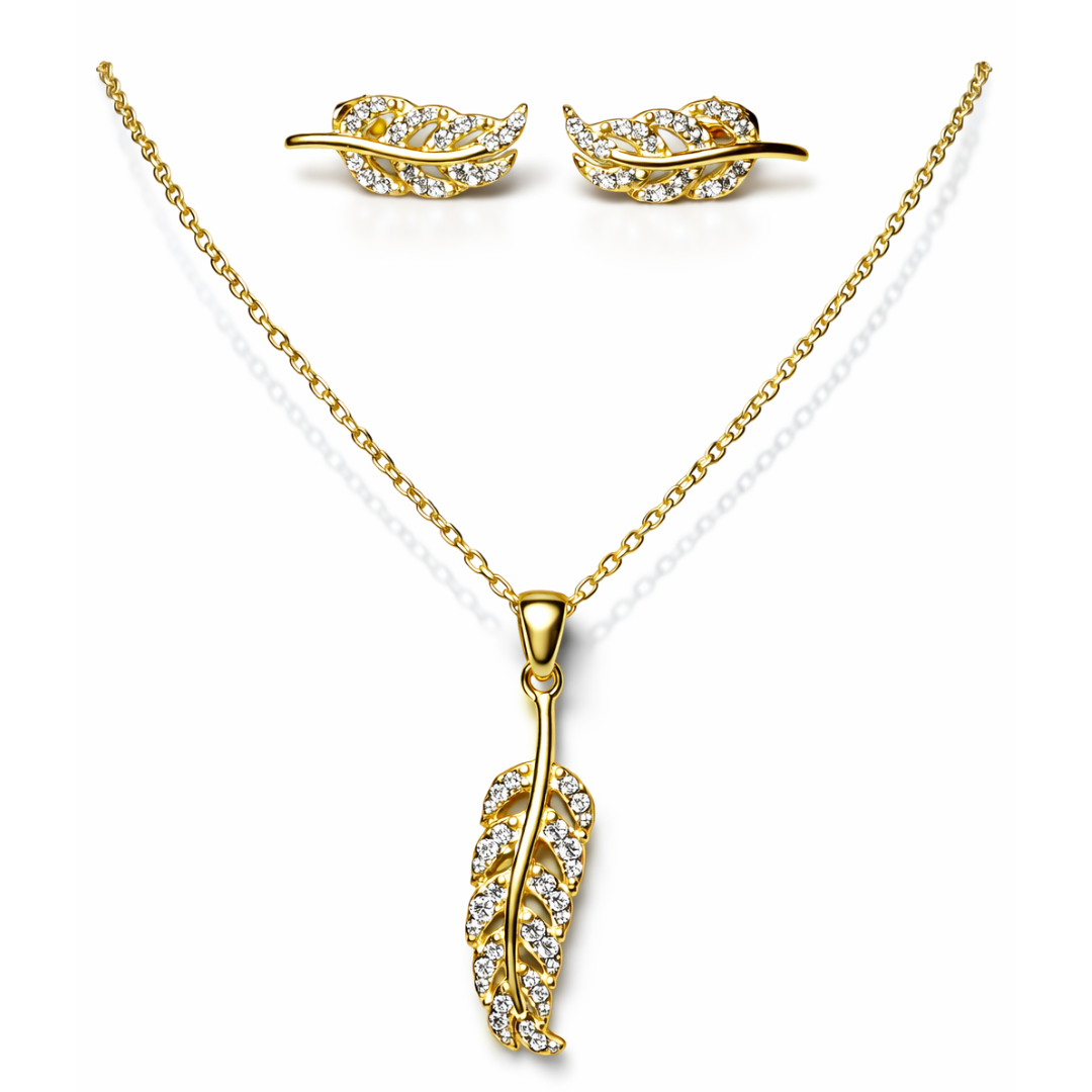 RHINESTONE FEATHER NECKLACE AND EARRINGS SET