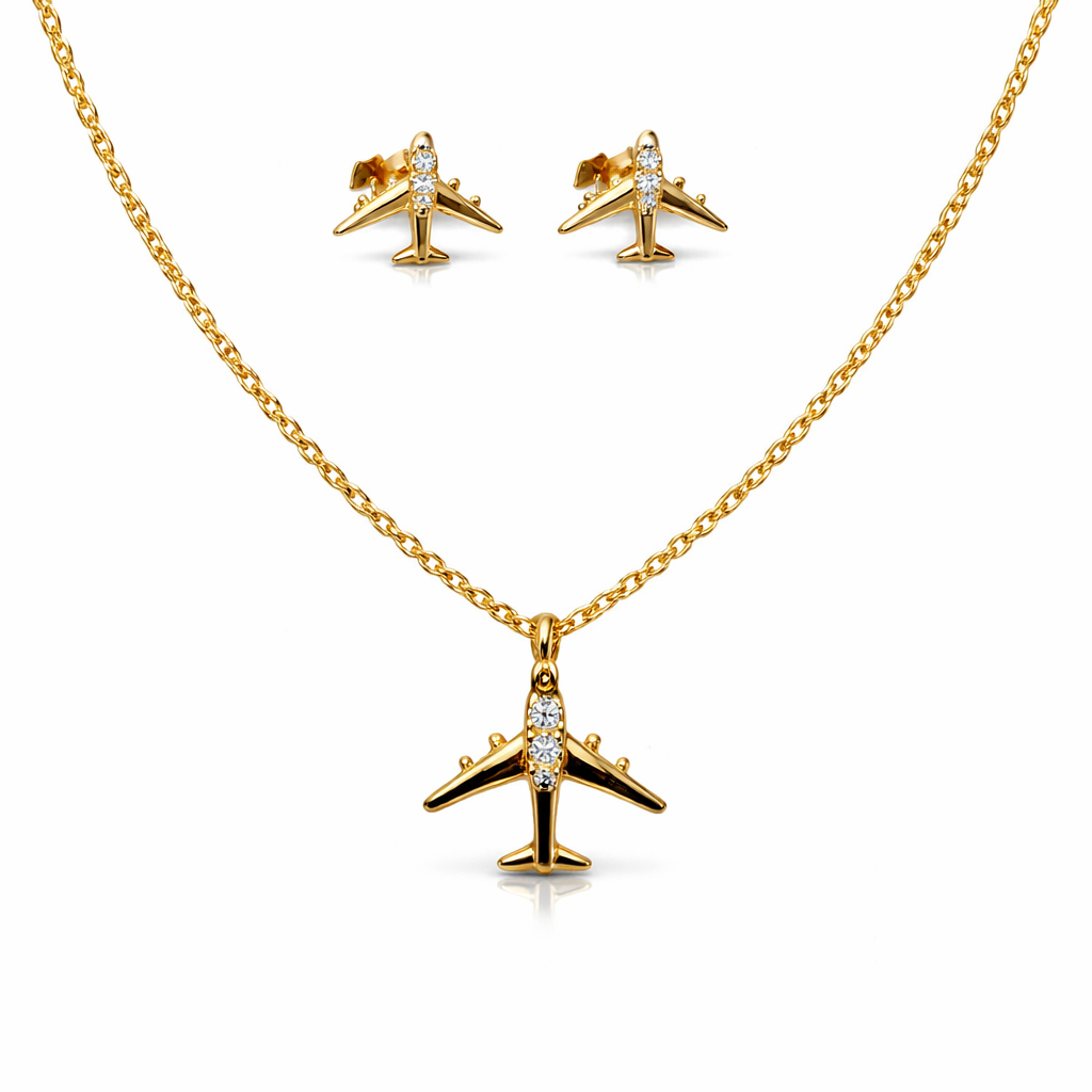 RHINESTONE AIRPLANE NECKLACE AND EARRINGS SET