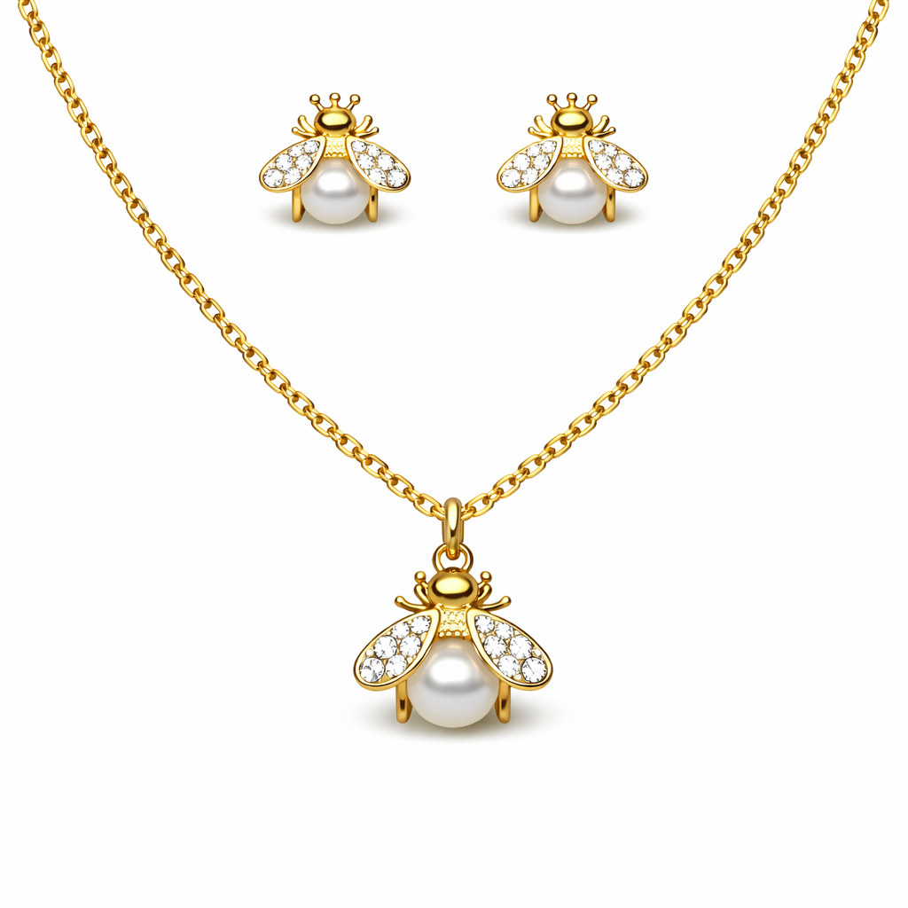 RHINESTONE BEE NECKLACE AND EARRINGS SET