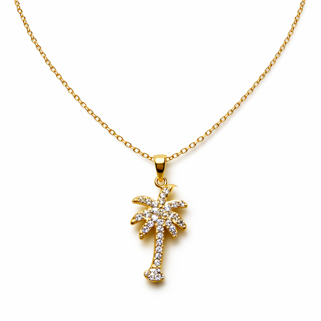 RHINESTONE PALM TREE NECKLACE
